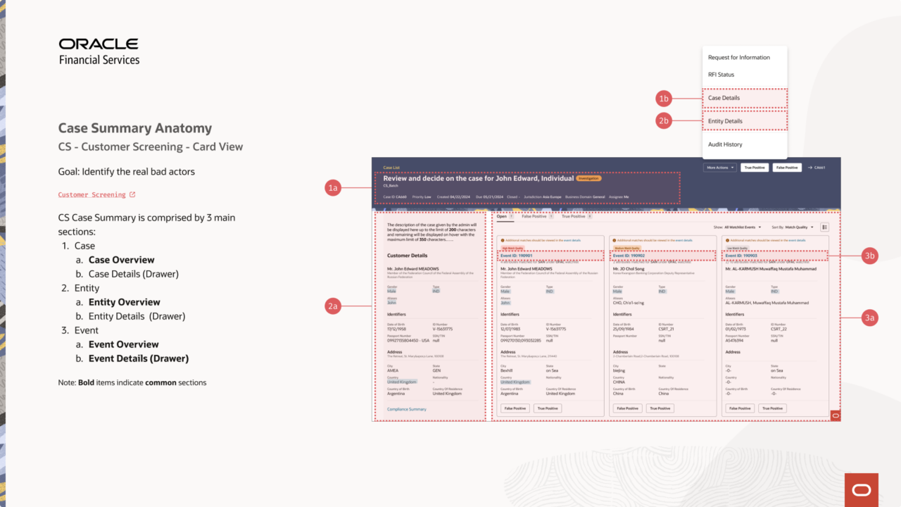 Case Summary Anatomy audit for CS — Customer Screening Card View, with annotated sections