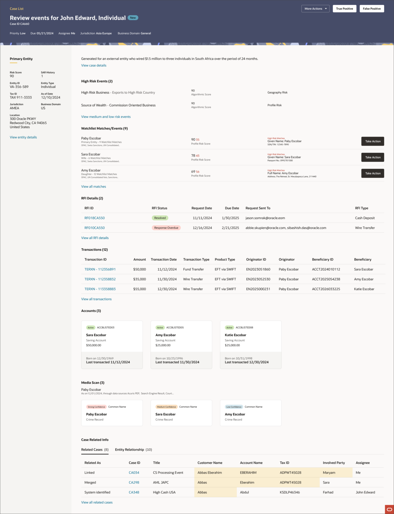 iHub Case Summary template applied to KYC with real data