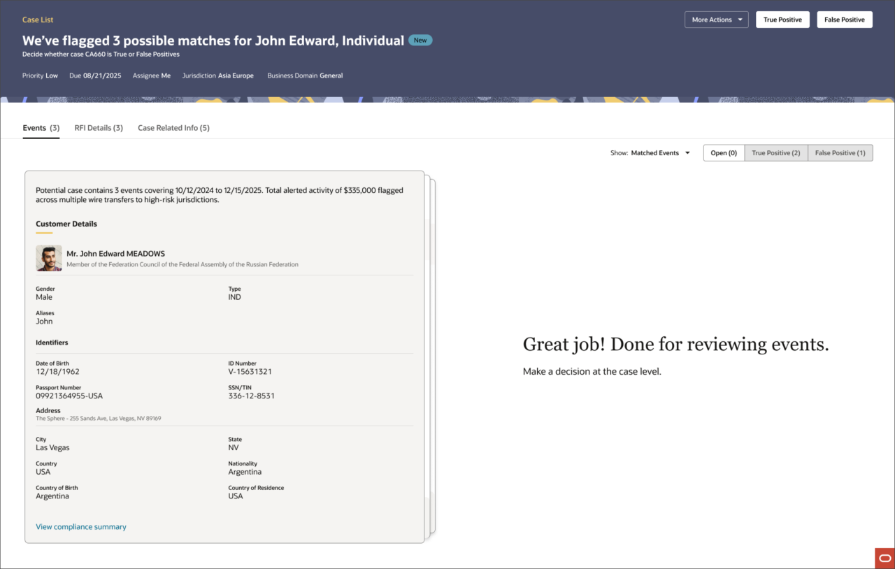 CS Comparison flow — all events reviewed, ready for case-level decision