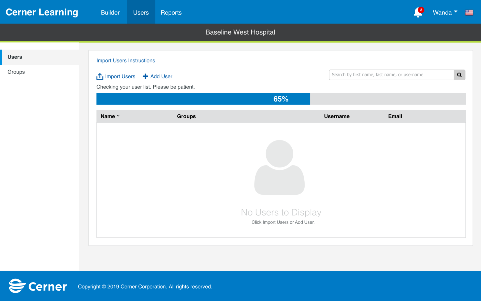 Bulk import bringing a hospital's clinicians into the system, with import progress shown.