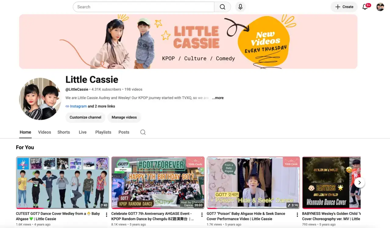 Screenshot of the Little Cassie YouTube channel