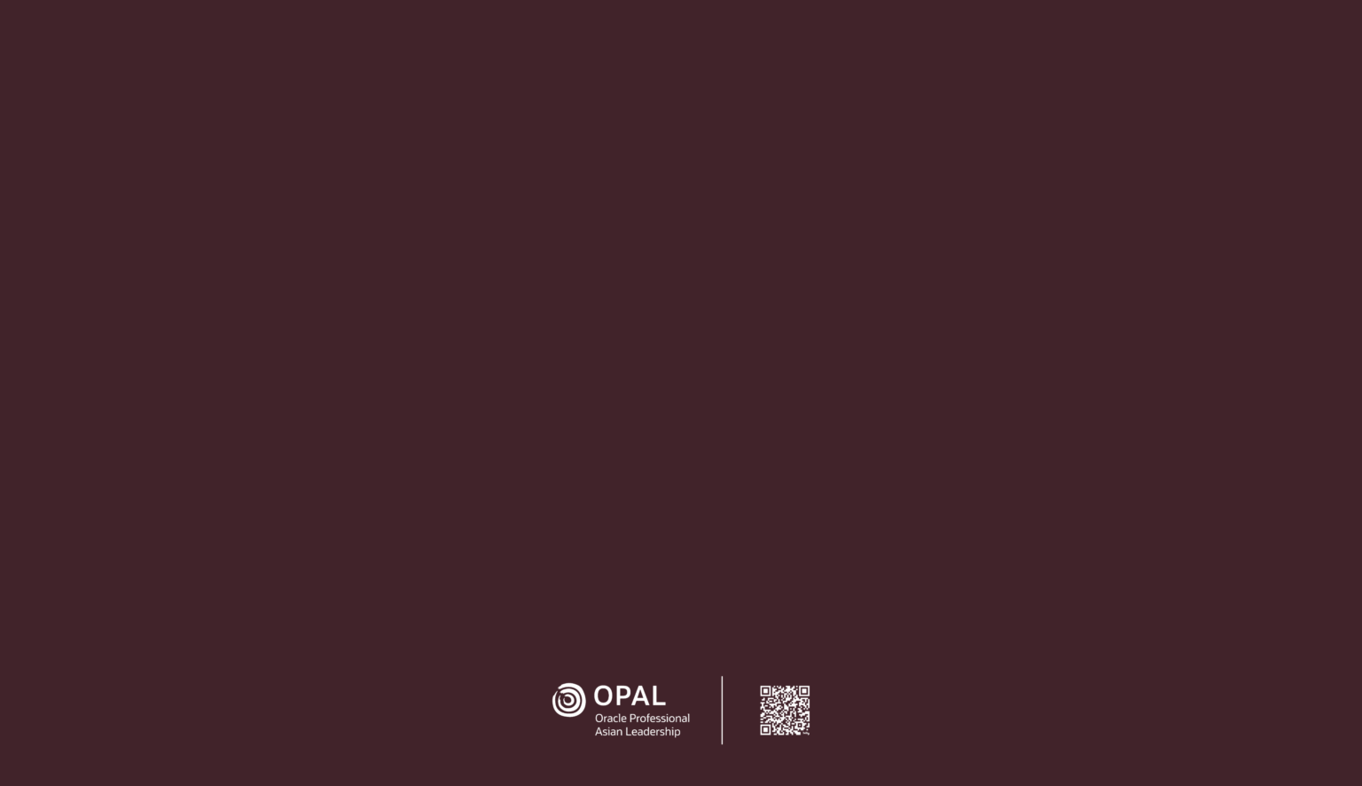 OPAL event table cloth design, a solid deep maroon cloth with the OPAL logo and a QR code placed at the bottom edge.