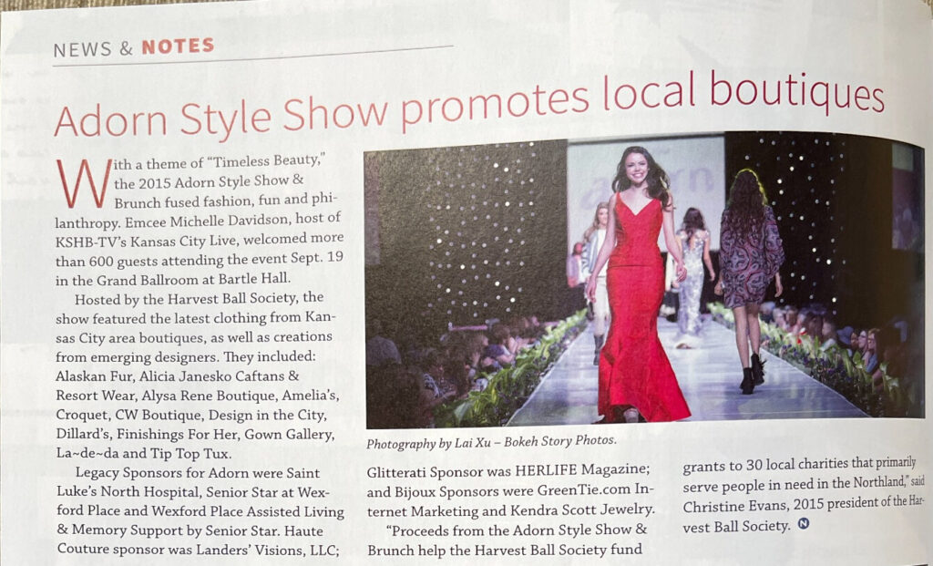 North Magazine November/December 2015 Adorn Style Show promotes local boutiques article with photography credited to Lai Xu.